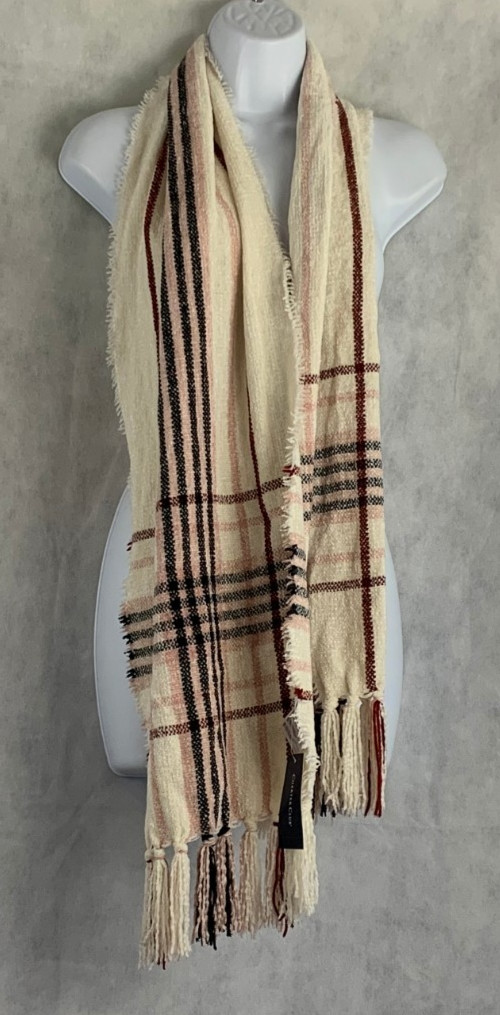 Charter Club Women's Patterned Wrap Scarf, Ivory Multi Plaid, One Size