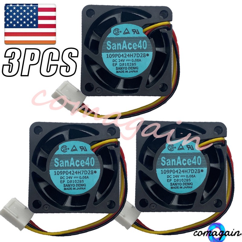 3* Inverter Cooling Fan For Sanyo SanAce40 109P0424H7D28 40*40*15 24V 0.08A 3Pin