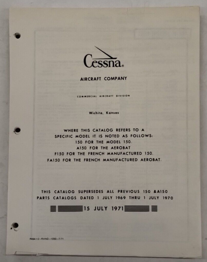 Cessna 1970-1972 Model 150 & A150 Series Parts Catalog July 15, 1971-Copy