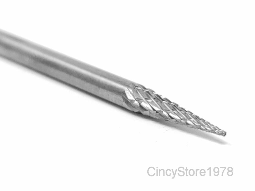 SM42D Cone SOLID Carbide Burr Bur Cutting Tool Die Grinder Bit 1/8"
