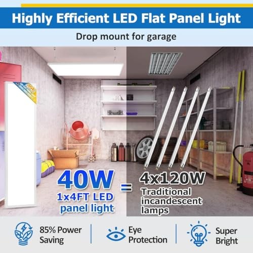 4-Pack 1x4FT LED Flat Panel Light Surface Mount, 1x4FT 5CCT (4-Pack) White