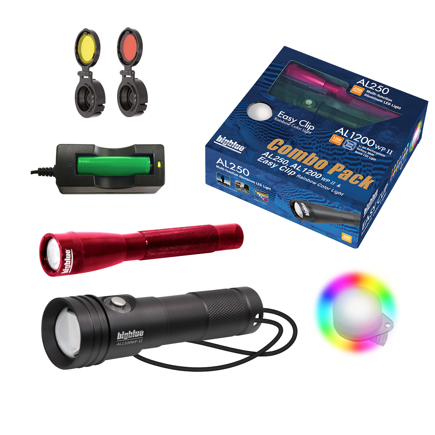 BigBlue AL1300WP + AL250 Combo Primary/Backup Dive Lights - 1300 & 250 Lumen