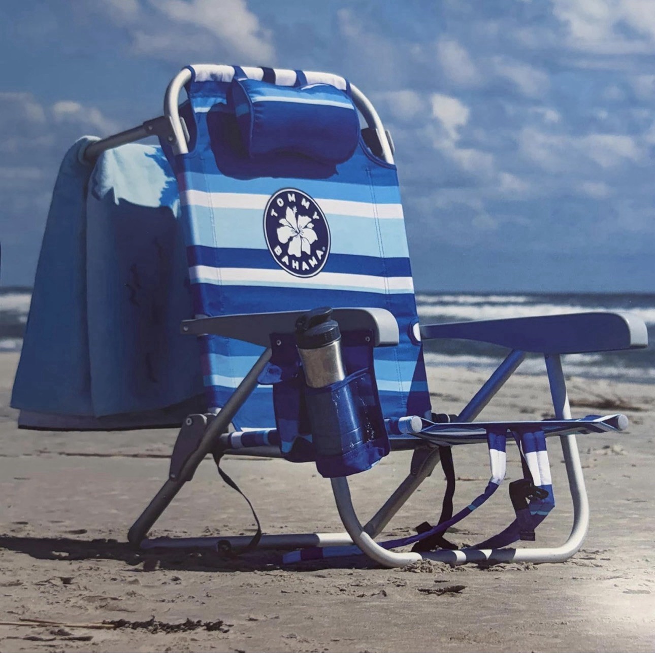 2 PACK Tommy Bahama Backpack Beach Chairs  Morning Blue NEW