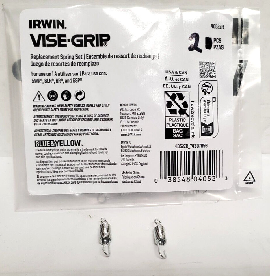 IRWIN VISE GRIP REPLACEMENT SPRINGS FOR 5"/6" VISE GRIPS #4052ZR LOT OF 2