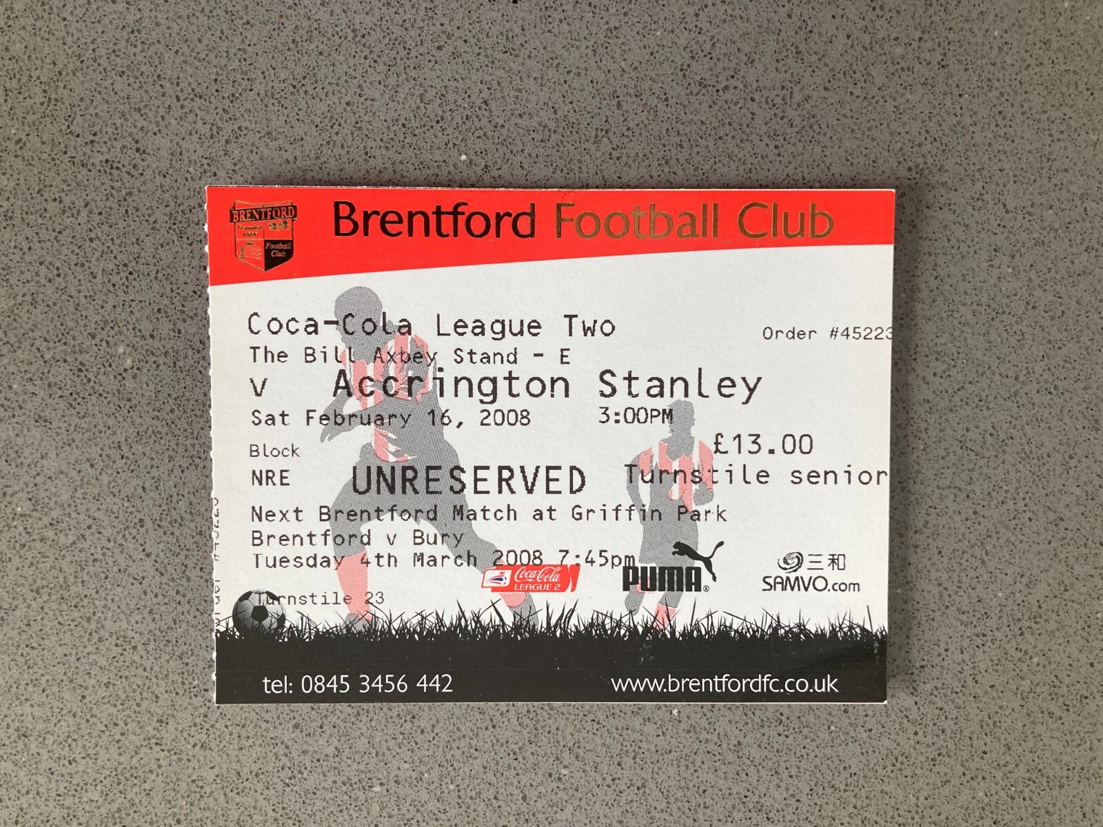 Brentford v Accrington Stanley 2007-08 Match Ticket