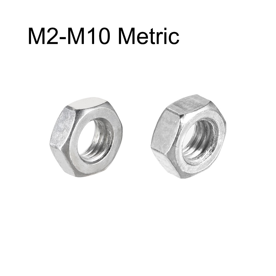 M2-M10 Metric Carbon Steel Hex Screw Nuts Hexagon Nut Locknut Silver Tone