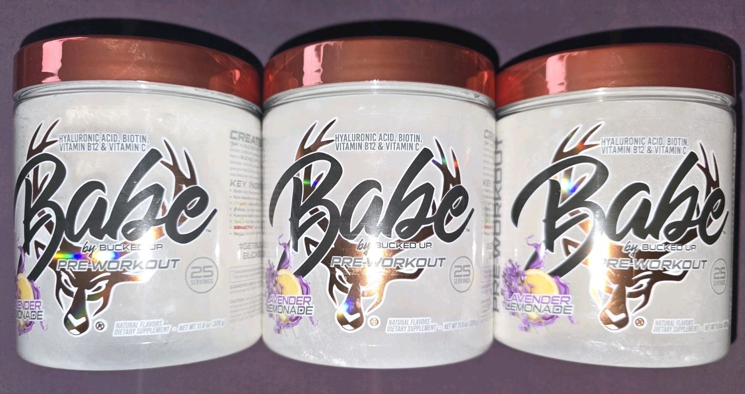 Bucked Up Babe (3-PACK) Pre-Workout 25/Serv LAVENDER LEMONADE 11.6 oz Exp. 7/27