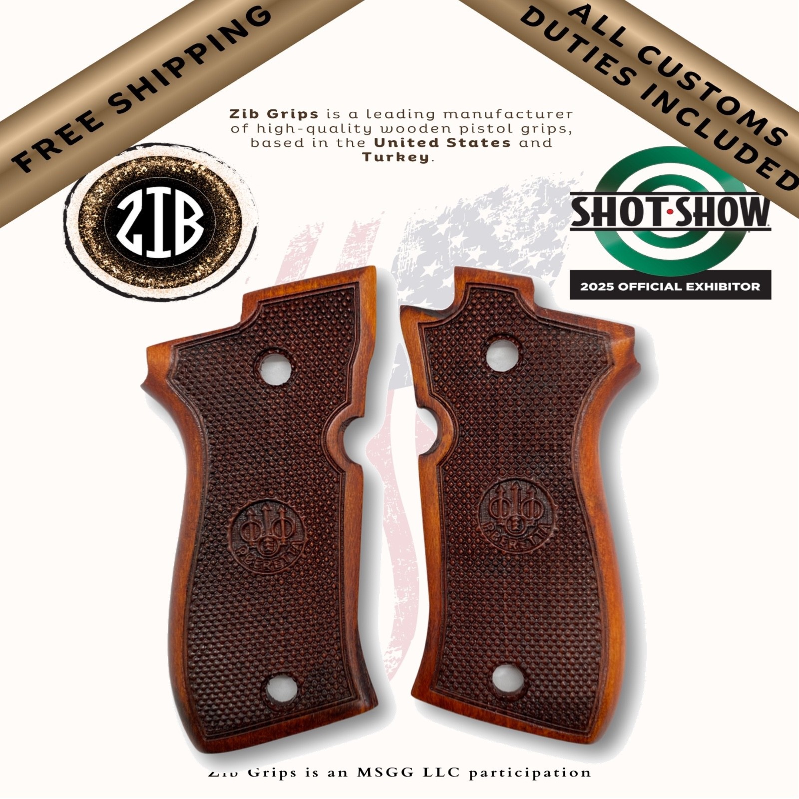 ZIB GRIPS Fits Beretta® F81 / 84 84BB  Grips Handmade From Wood Grips Oak Color