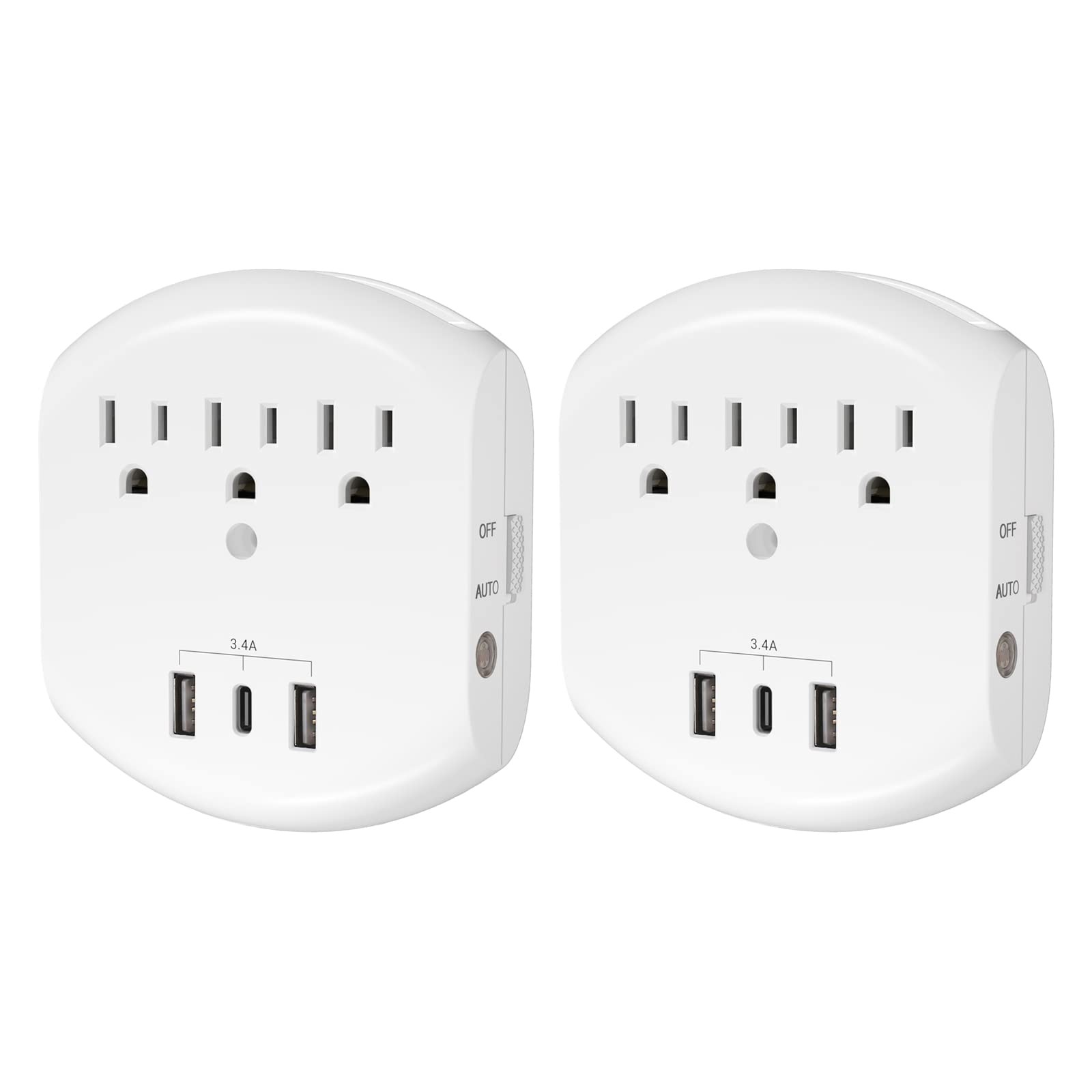 2pack Usb Wall Charger 3outlet Extender Walltap With 3 Usb Charging Ports1 Usbc