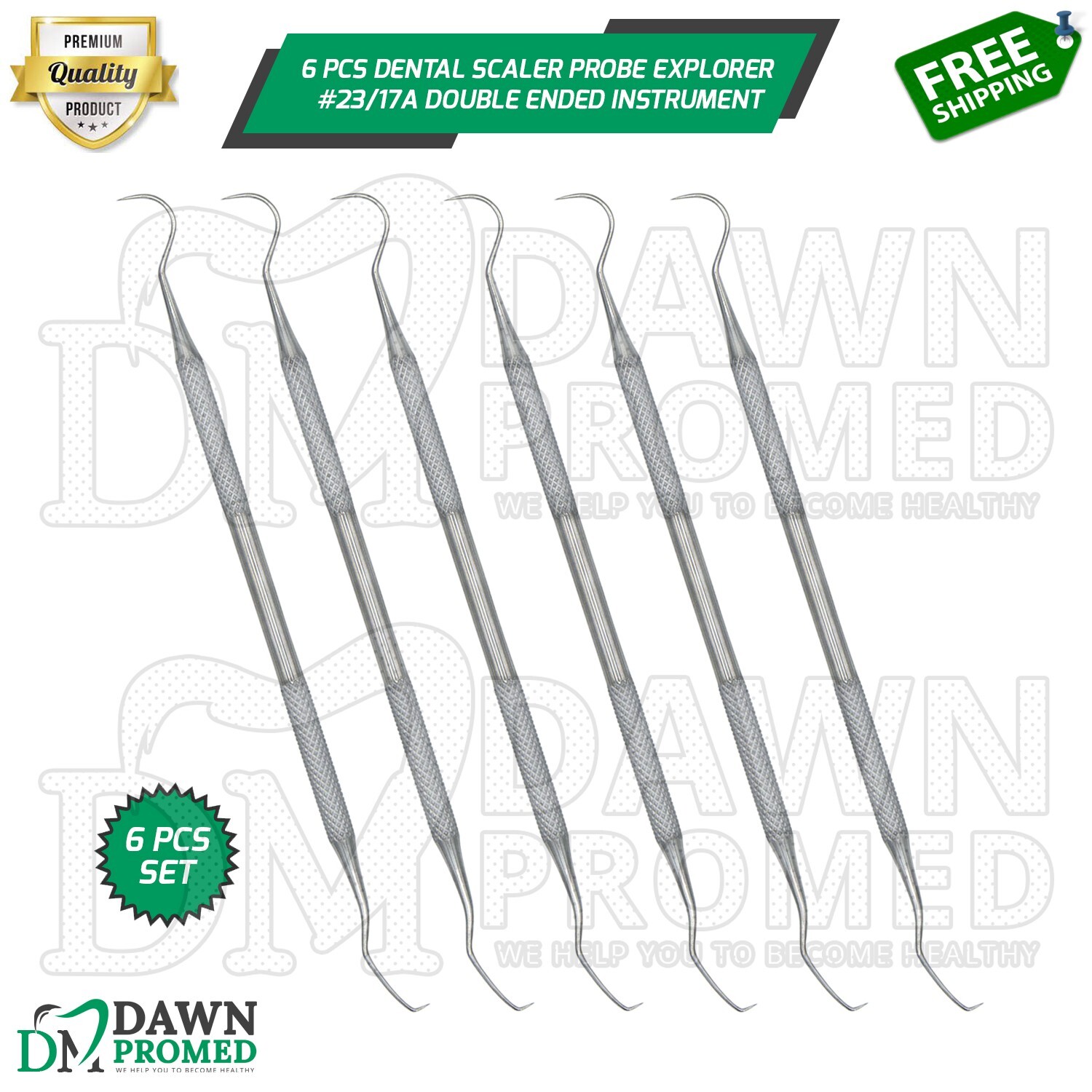 6 Pcs Dental Scaler Probe Explorer #23/17A Double Ended Surgical Instruments