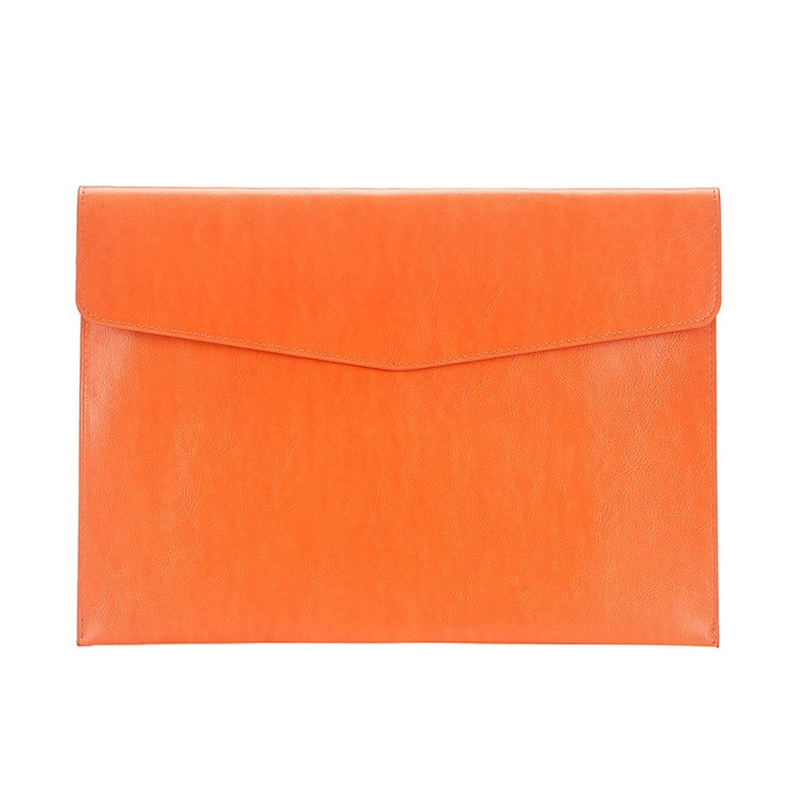 A4 File Folder PU Leather Document Holder Envelope Case Snap Closure Orange
