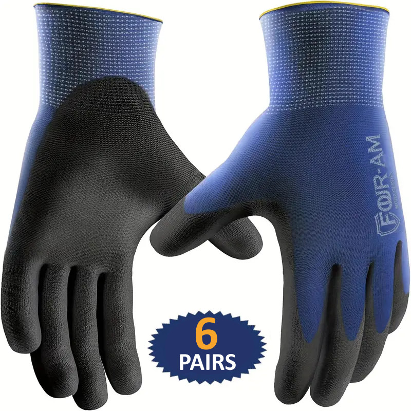 POLYURETHANE COATED WORK GLOVES (6 PAIRS) general purpose utility duty mechanic