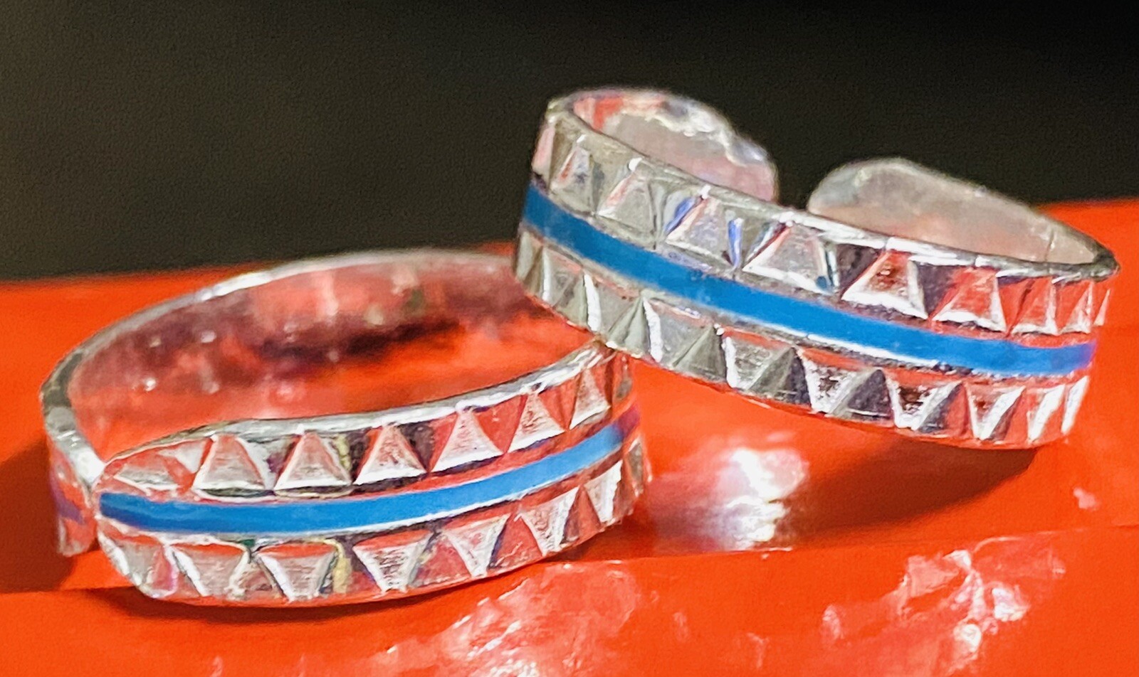 BLUE BAND 925 Sterling Silver Toe Ring Pair India Bichiya ADJUSTABLE NEW