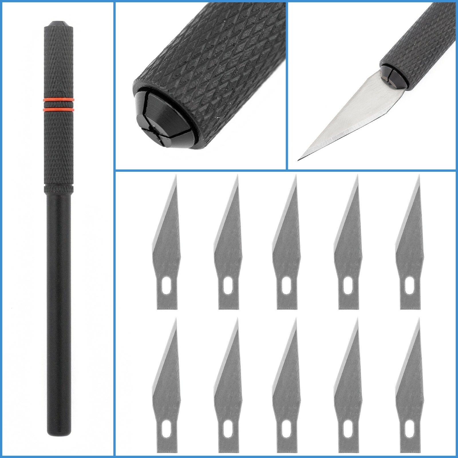 11pcs Arts Crafts Modellers Scalpel Blade 8mm Tapered Knife Edge Metal Handle