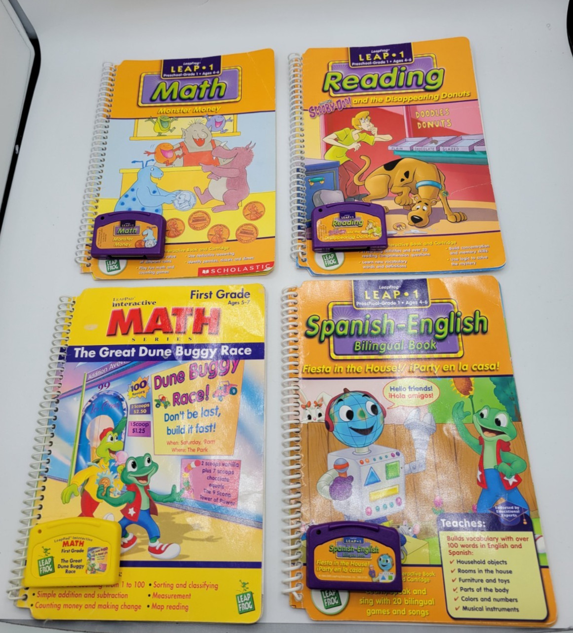 LeapFrog LeapPad Leap 1 Books Lot Math Reading Spanish Scooby Doo 4pc