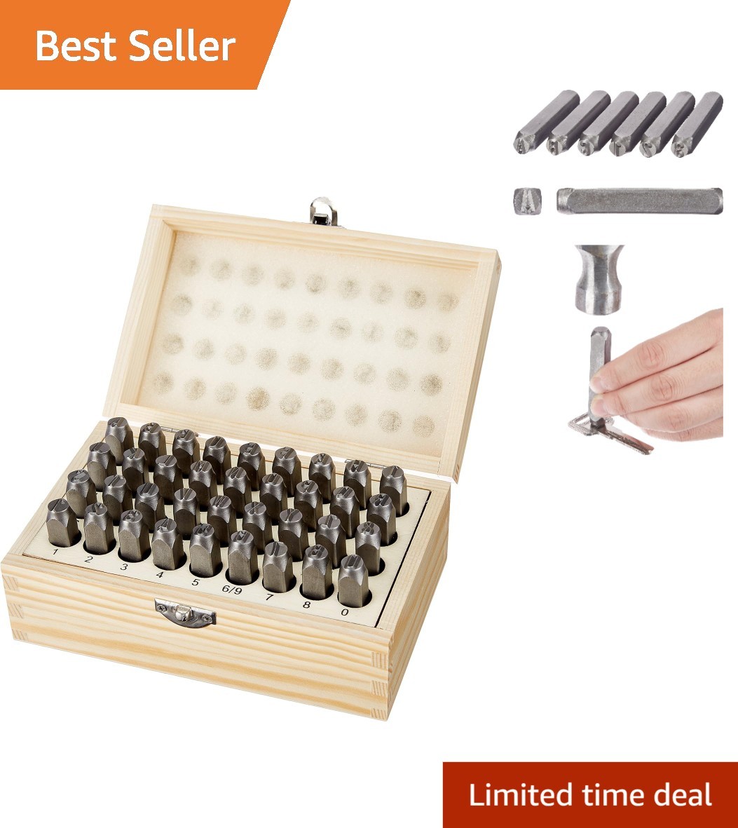 Metal Stamping Kit with Wood Storage Case 36 Pieces for Leather Wood Metal