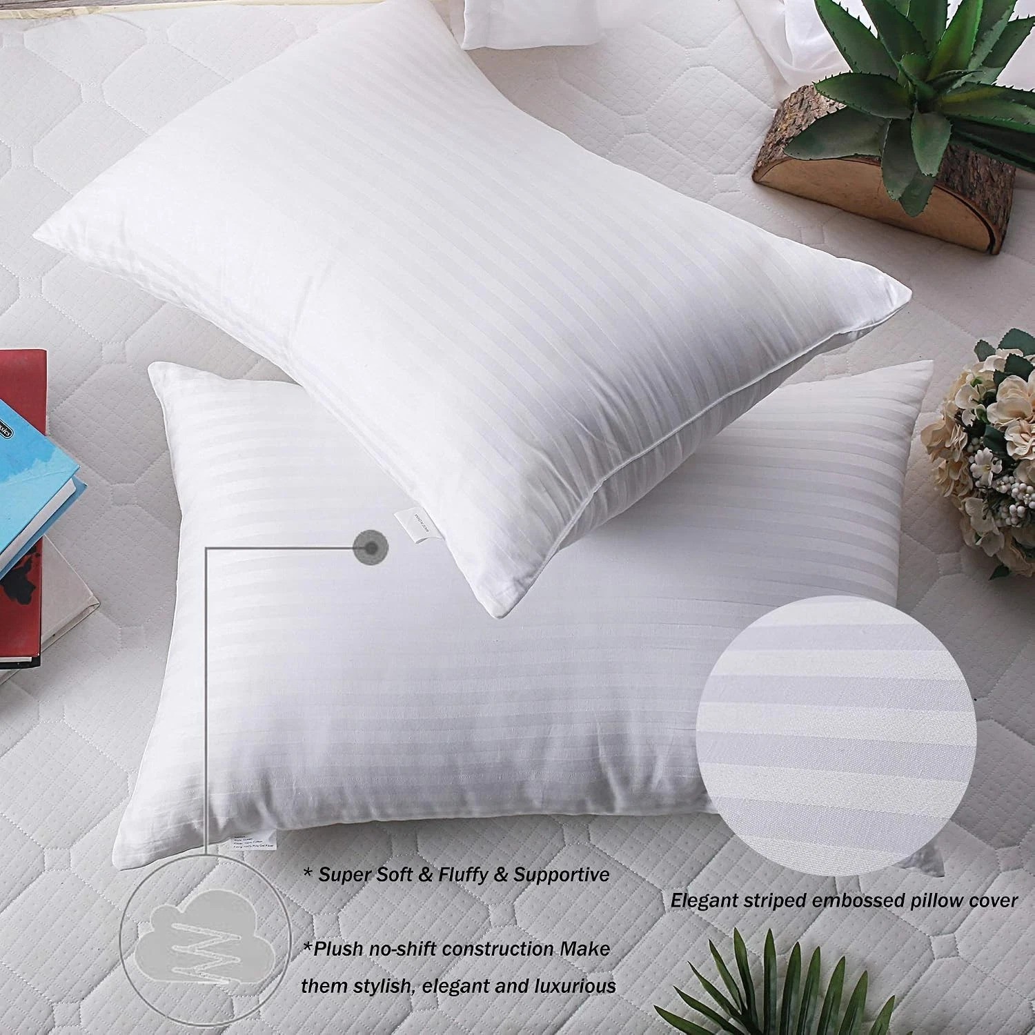 Breathable Queen Size Down Alternative Pillows - Soft 2 Pack for All Sleepers