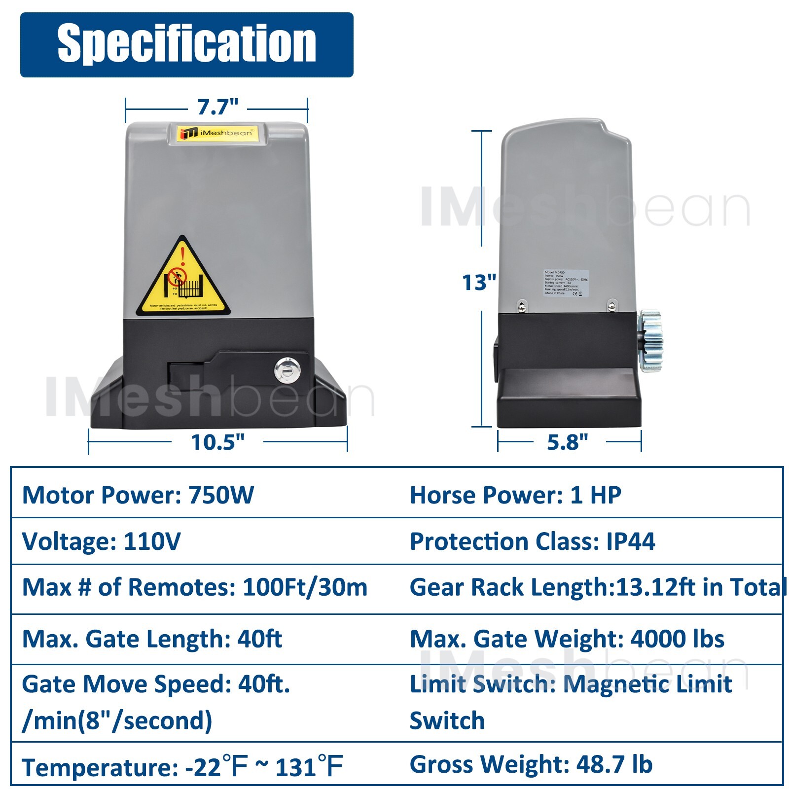 750W 4000LB Rack Driven Automatic Sliding Gate Openerw/ 4 Remotes & Complete Kit