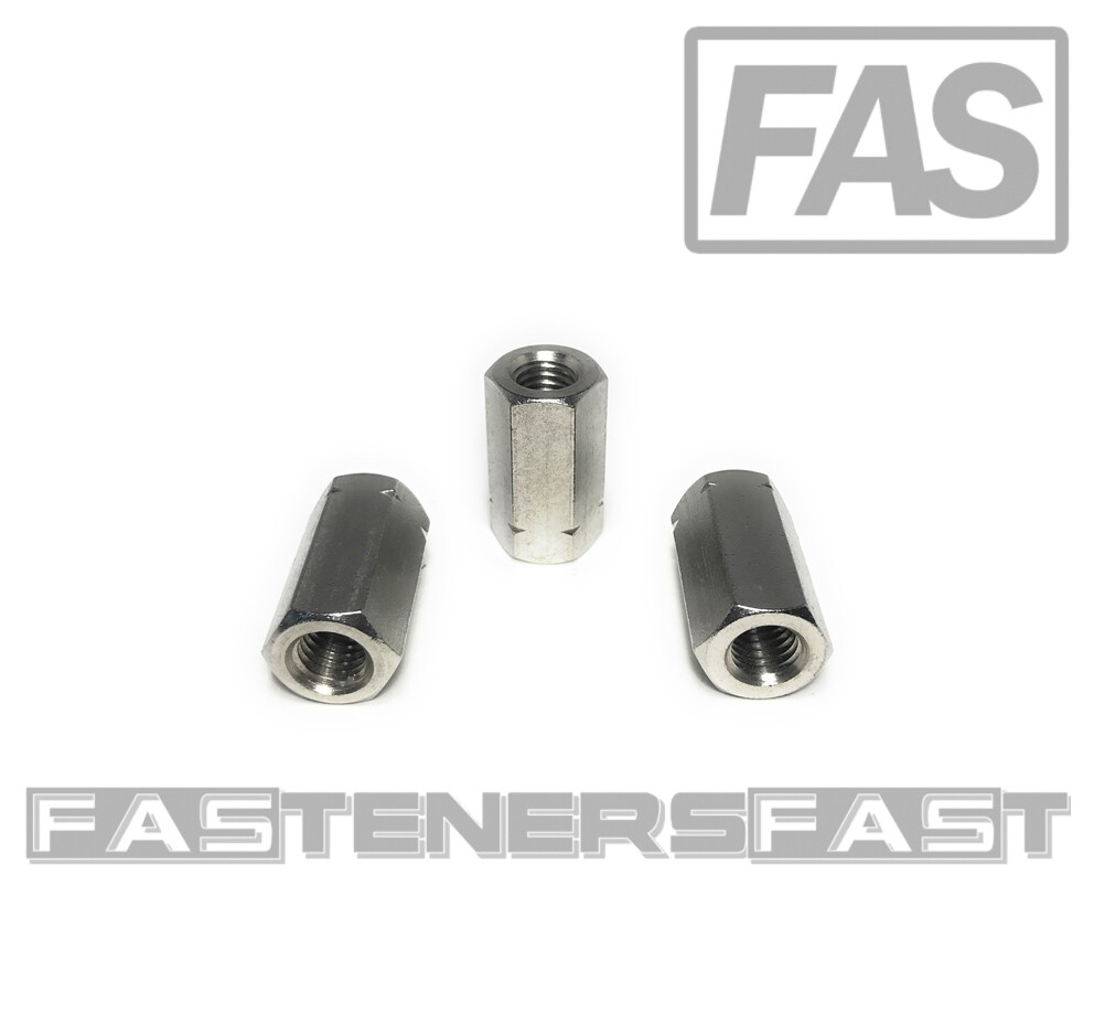 (2) M12-1.75 Stainless Steel DIN6334 Metric Hex Coupling Nuts (36mm Long) A2-70