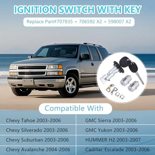 Ignition Switch with Key, lgnition Lock with Pair Front Door Lock Cylinder