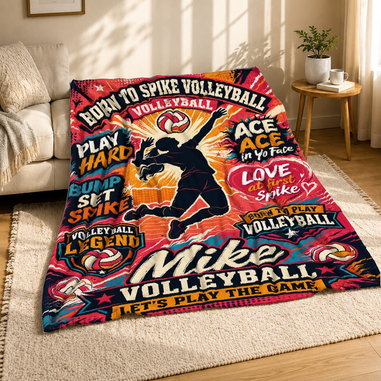 Born To Spike Volleyball Coral Fleece Blanket Player Sport Decor