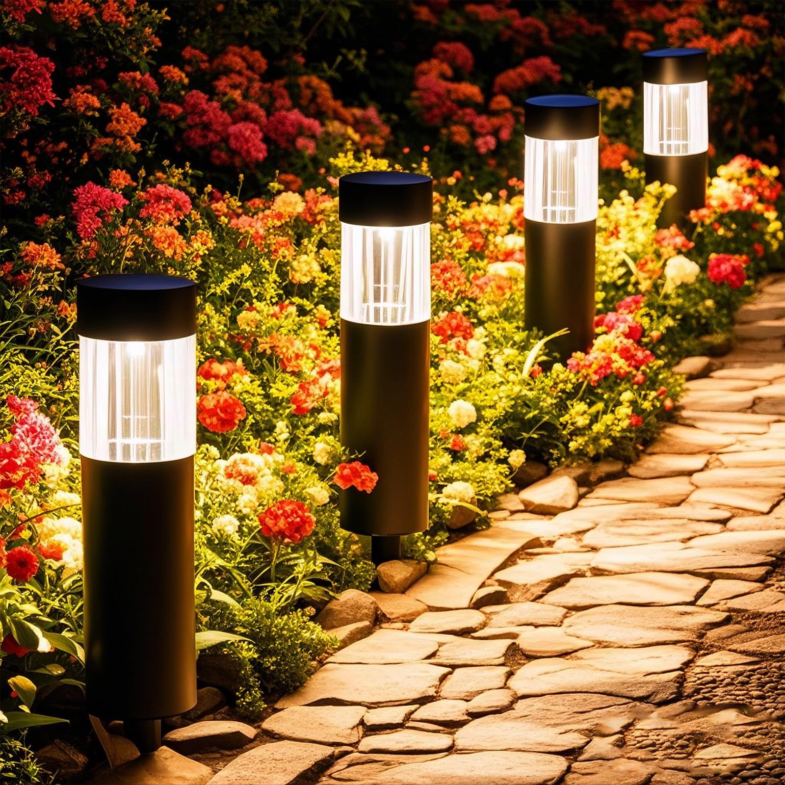 Solar Pathway Lights Outdoor 4 Pack, Stainless Steel Solar Garden Lights, Bri...