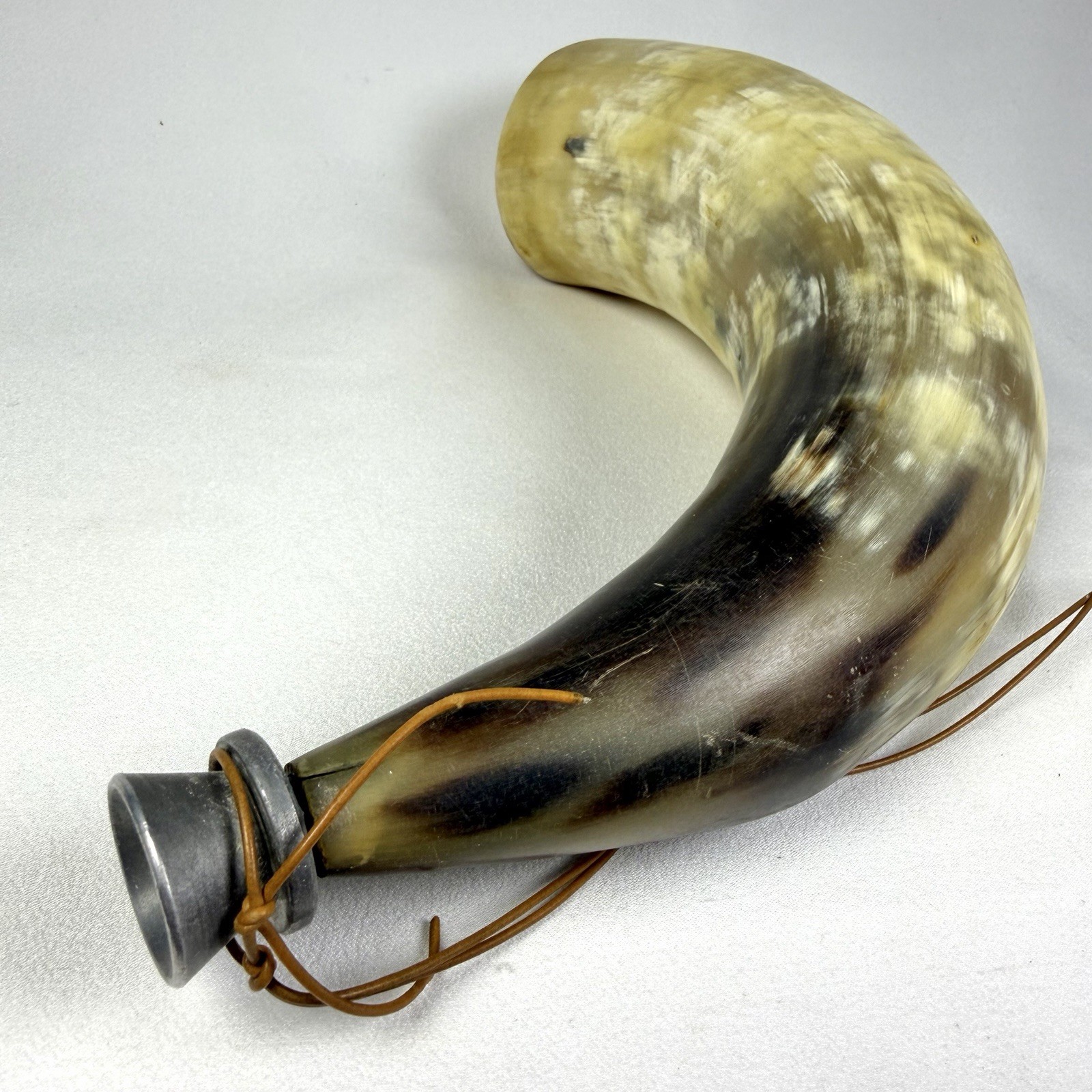 Vintage Real Steer Horn Blowing Hunting Signal Bugle Pewter Mouthpiece 14”