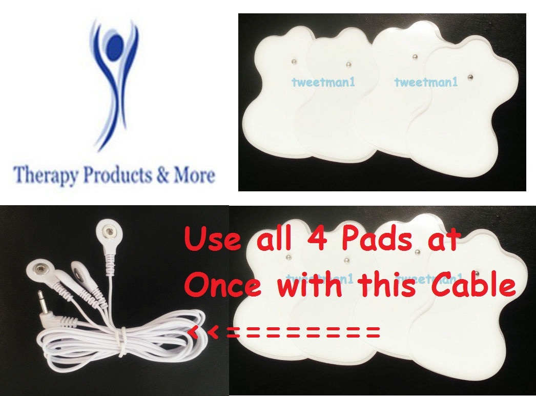 OMRON PM3030-Compatible QUAD 4 Snap Lead Cable Wire  + 16 ELECTROTHERAPY PADS