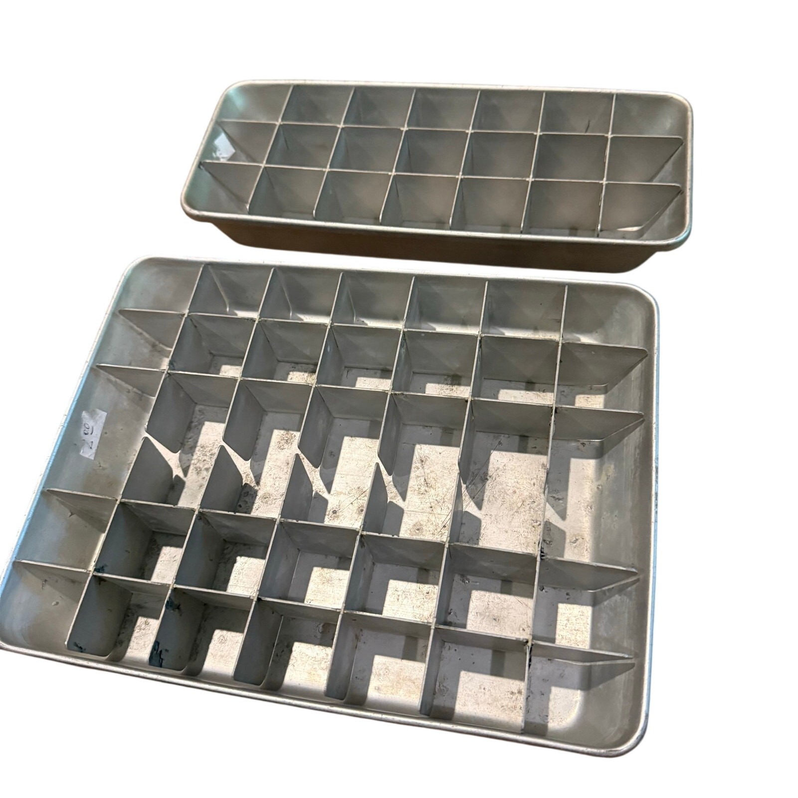 2 Vintage Aluminum Ice Cube Trays Silver Tone Camping RV - 42 & 21 Cubes