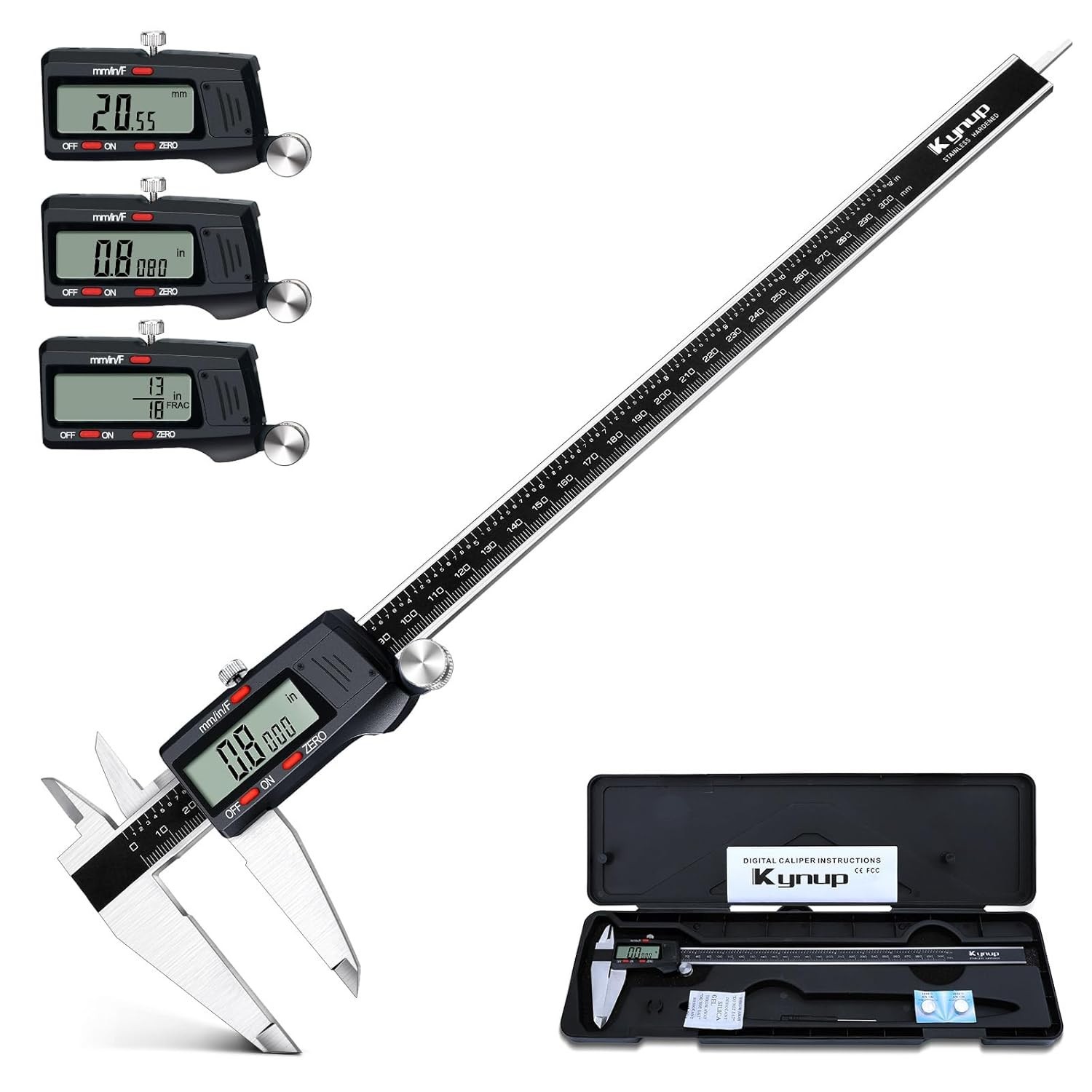 Precision Vernier Caliper - 12'' Digital Tool with Fraction & Metric Conversion