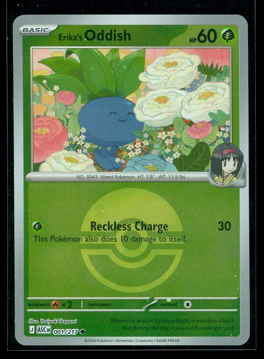 Pokemon ERIKA'S ODDISH 001/217 - Ascended Heroes - Rev Holo - POKE BALL PATTERN