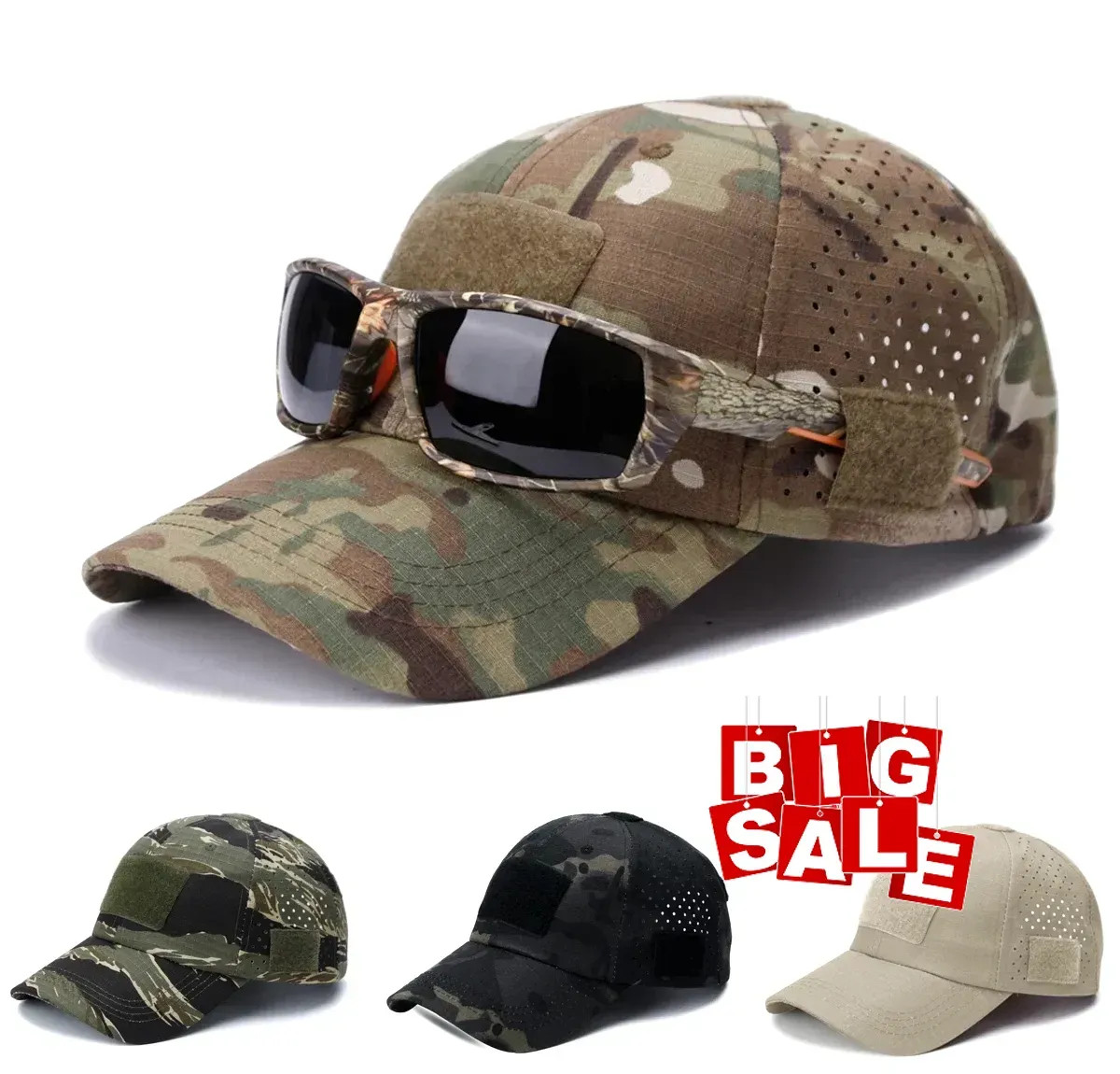 Tactical Camo Military Cap w/ Eyewear Holder  Patch Outdoor Fishing Hunting Hat