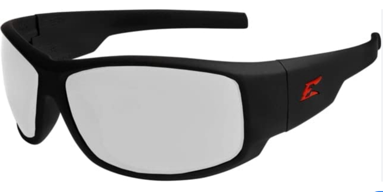 Edge Eyewear Caraz Torque Safety Glasses Matte Black Frame with Red E CLEAR LENS