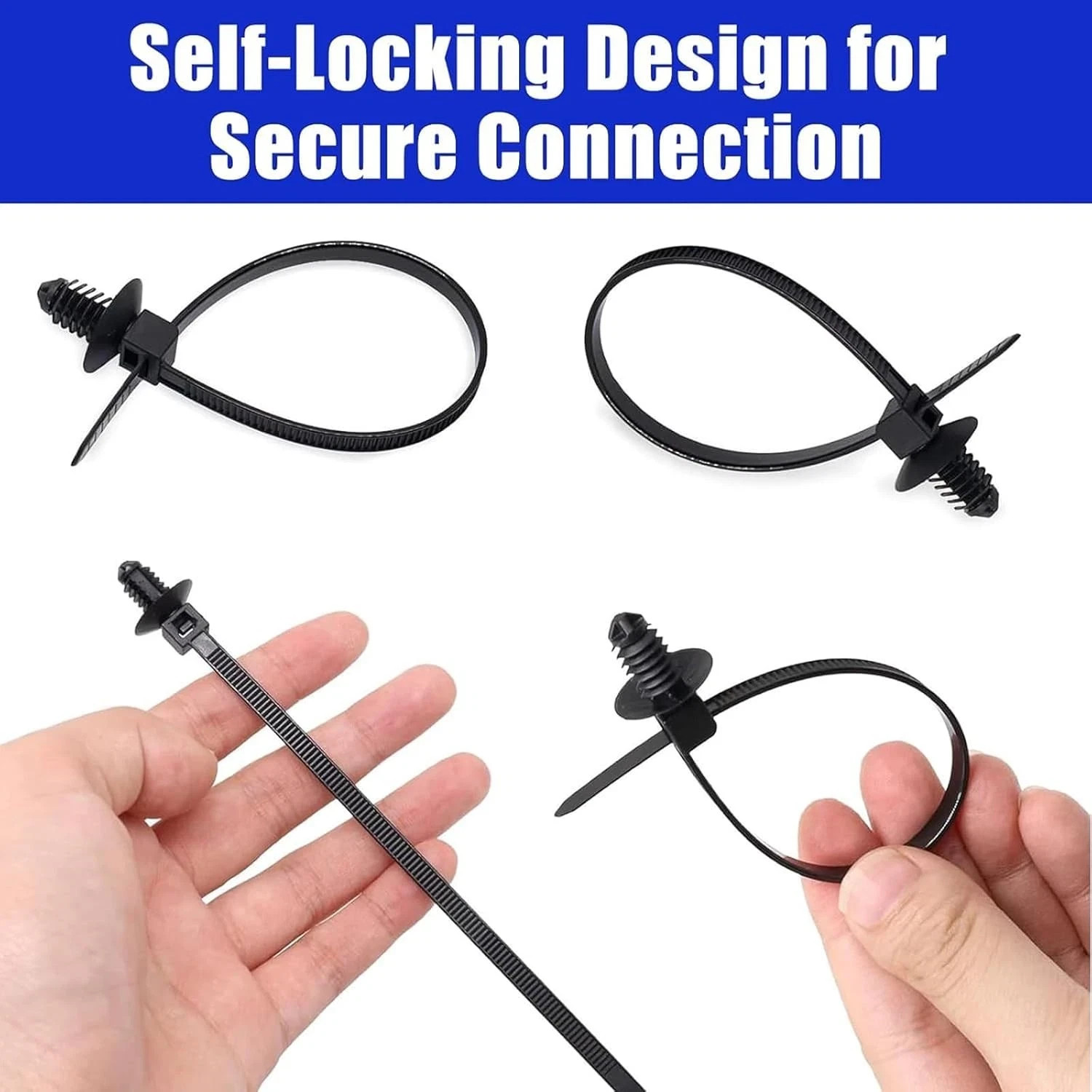 Christmas Tree Cable Ties, Universal Push Mount Cable Zip Tie Black 50 pack
