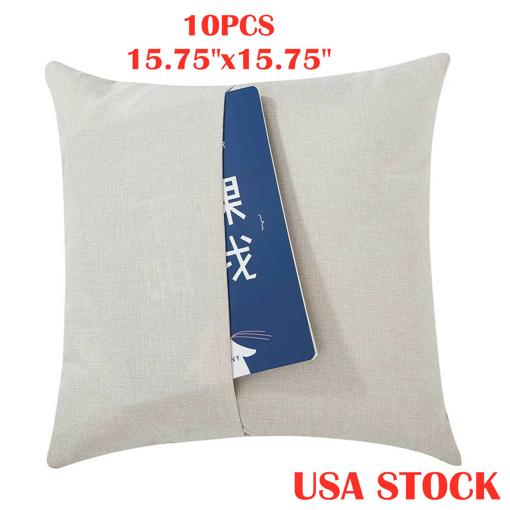 US-10PCS 15.75"x15.75" Sublimation Blank Linen Pocket Pillow Case Cushion Cover
