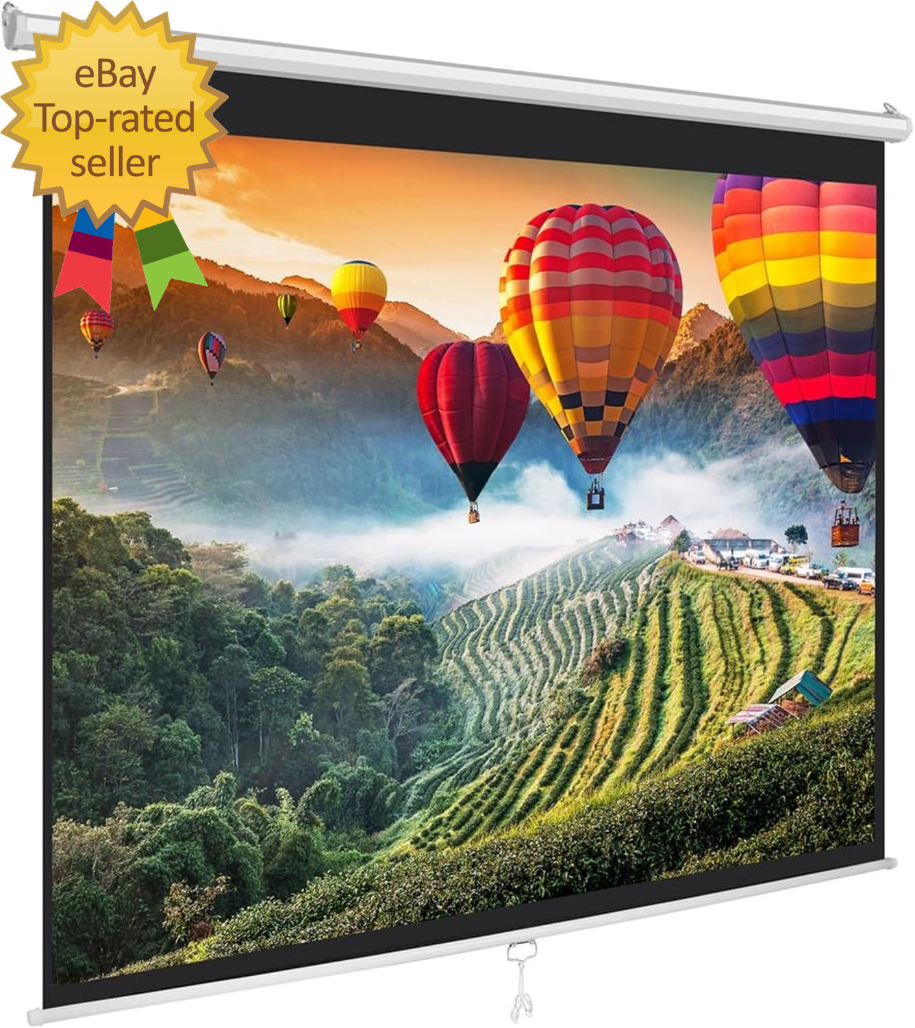 Manual Pull-Down Projector Screen Universal 84Inch Roll-Down Retractable Manual