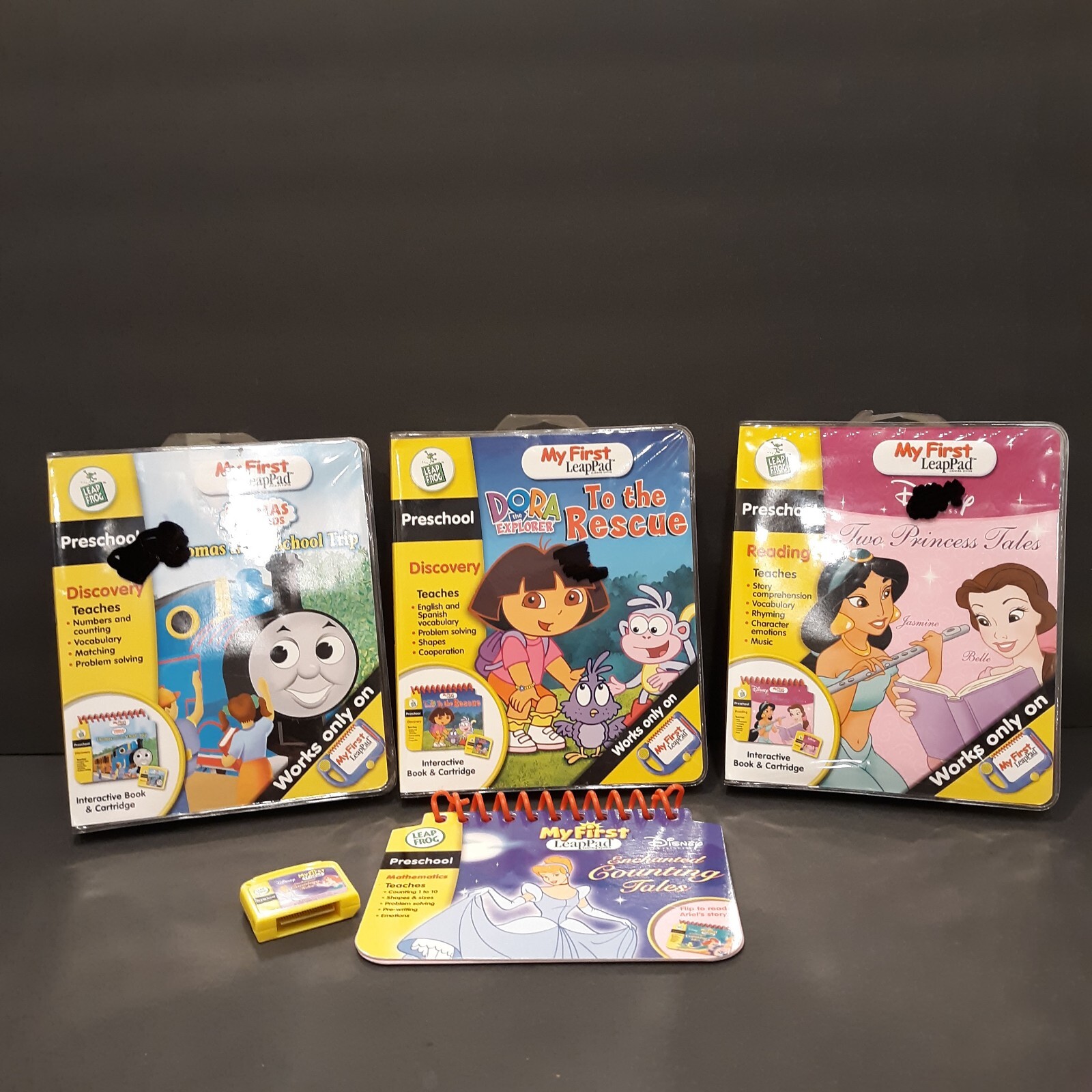 (4)  Leap Frog My First Leap Pad Preschool Dora Disney Train Game Cartridges #1