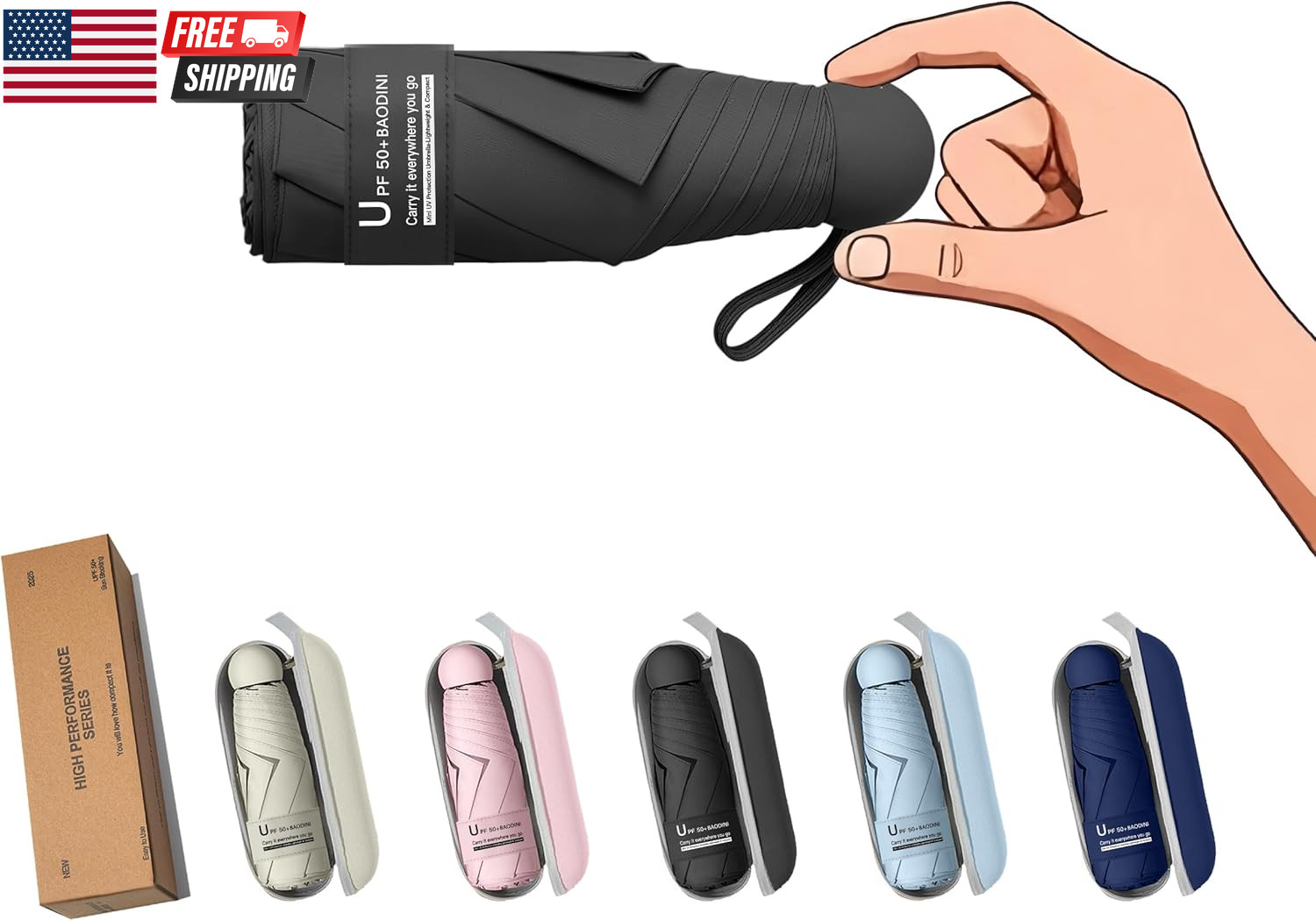 Travel Essentials Mini Umbrella for Purse with Case Small Compact UV Sun Protect