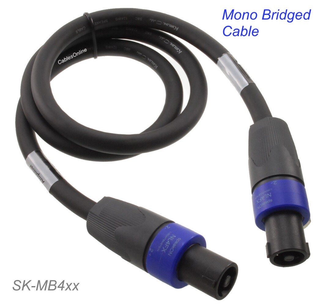 Mono-Bridged Neutrik Speakon 4-Pole Male to Male Cable, (1+/1+ and 2+/1-)