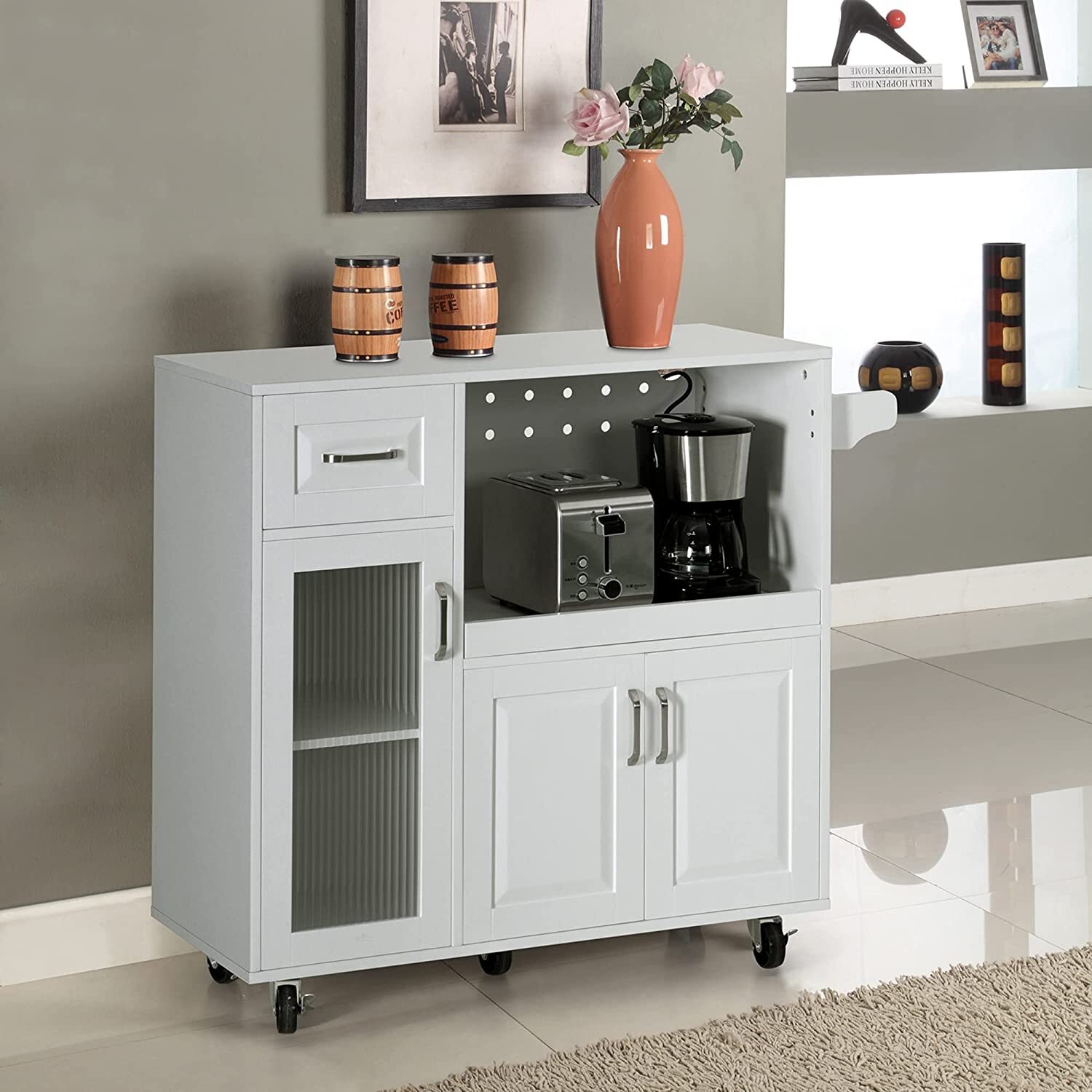 Kitchen Island Cart on Wheels Kitchen Trolly w/ Storage Drawer Adjustable Shelf