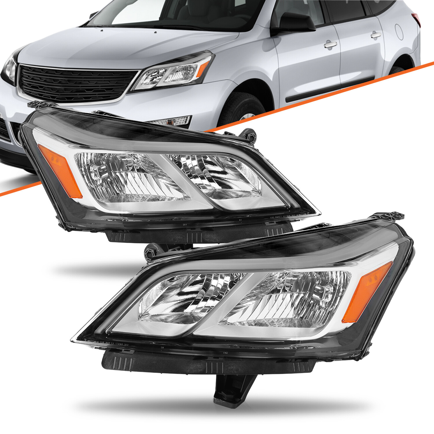 Pair For 2013-2017 Chevy Traverse Headlights Chrome Headlamps LH+RH Sets 13-17