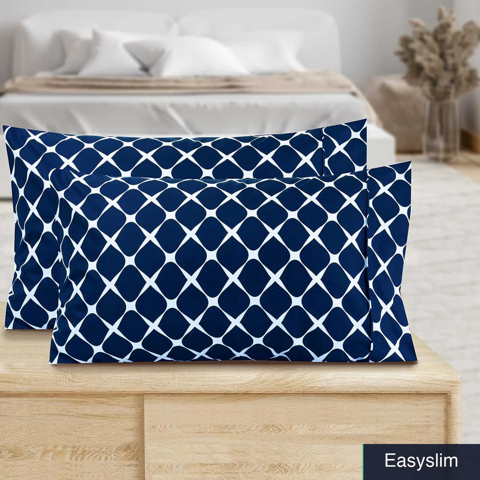 Double Brushed Microfiber Pillowcase Set 2-Piece Standard Queen Navy