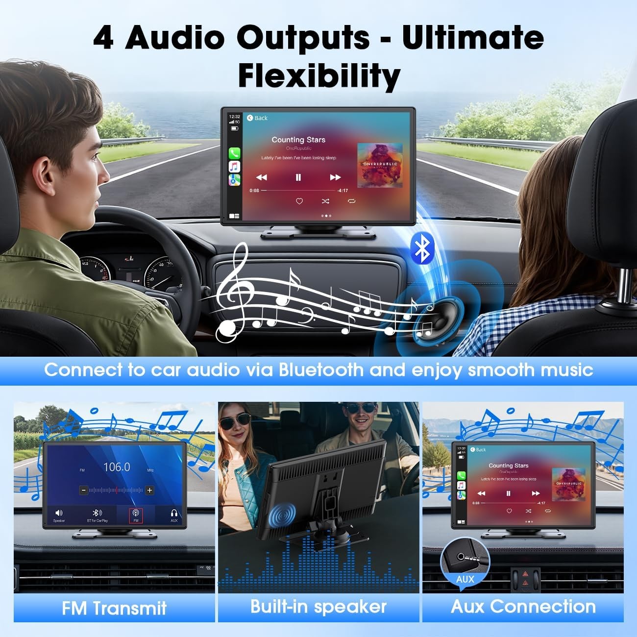 9" Wireless CarPlay Display Touchscreen Android Auto Voice Control for Car