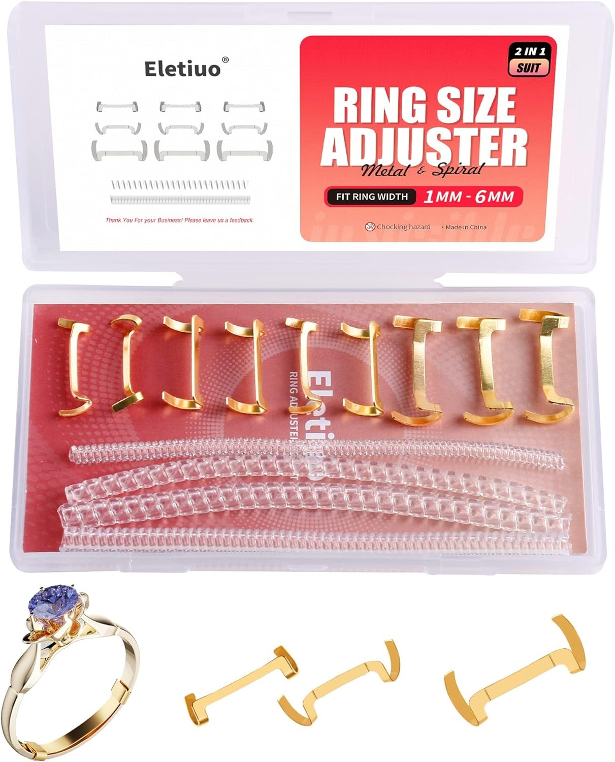 ELETIUO 13 Pack Filled Gold Metal Ring Guard with 4 Sizes Spirals,