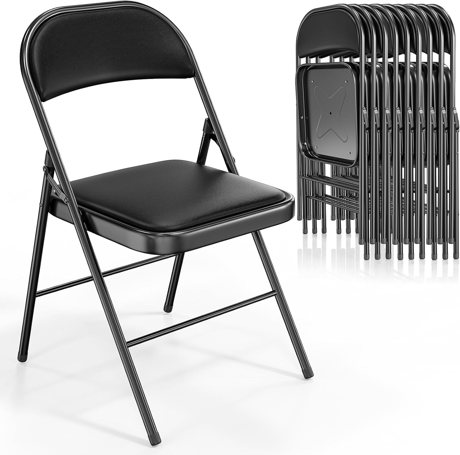 4 Pack Folding Chairs Padded Seats, Metal Frame Pu Leather Seat & Back, 350 lbs
