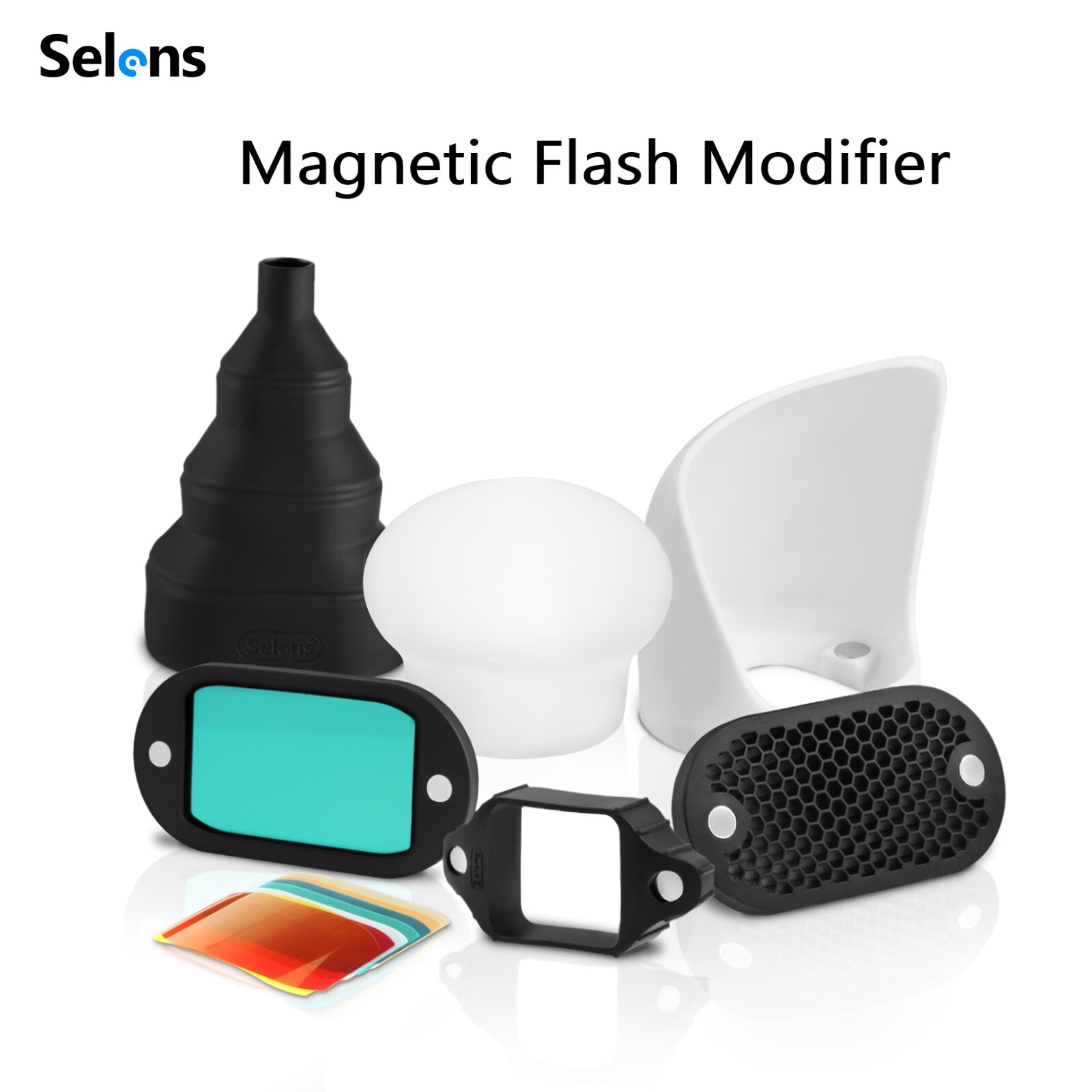 Selens 4in1 Magnetic Speedlite Flash Modifier Sphere Diffuser Filter Gel