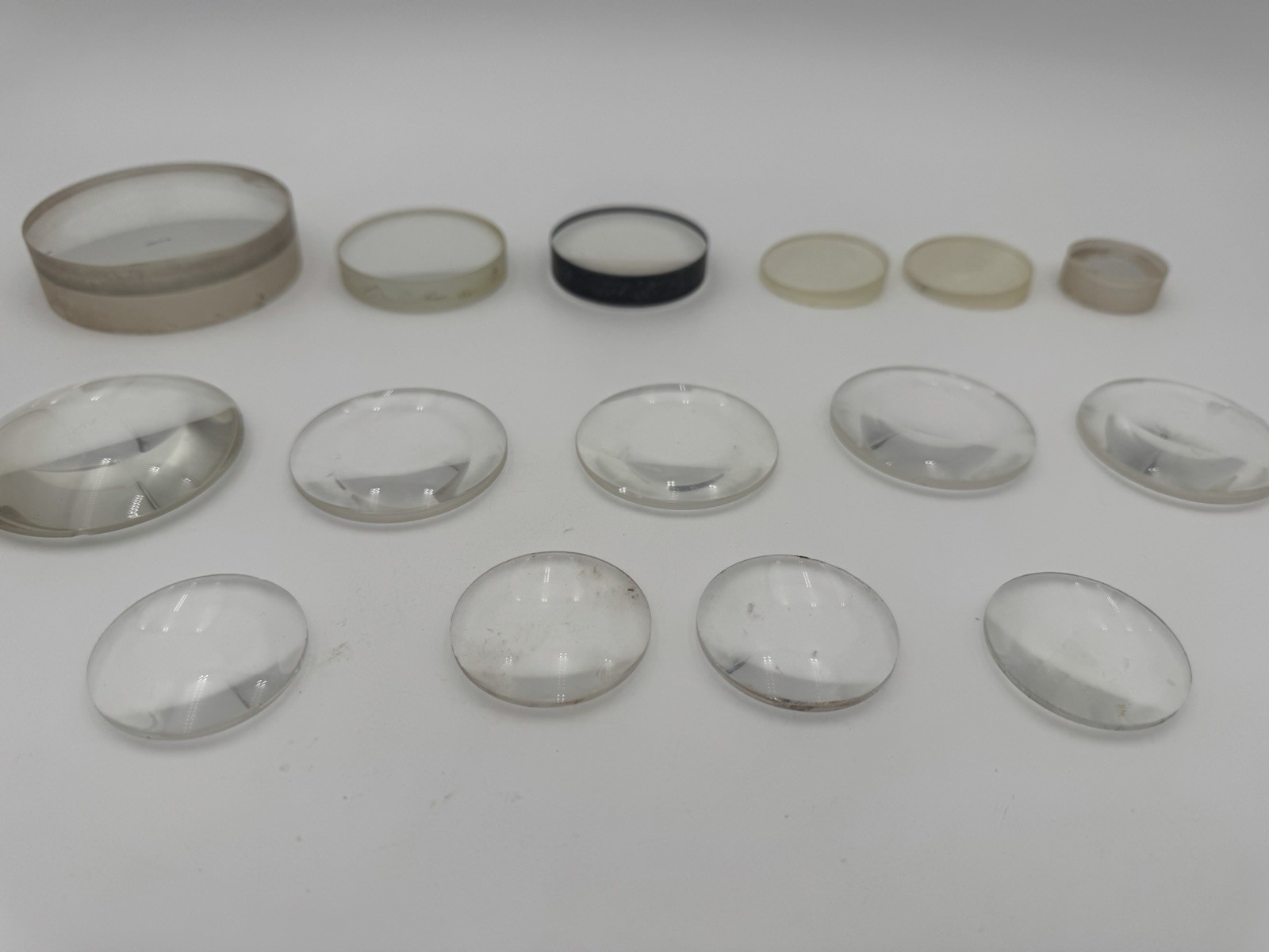 Lot Of 15 Optical Glass Elliptical Diagonal And Double Convex