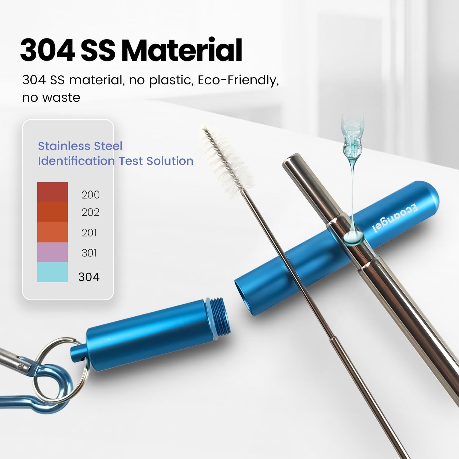 4 Pack Reusable Collapsible Stainless Steel Drinking Straws with Case Brush Keyc