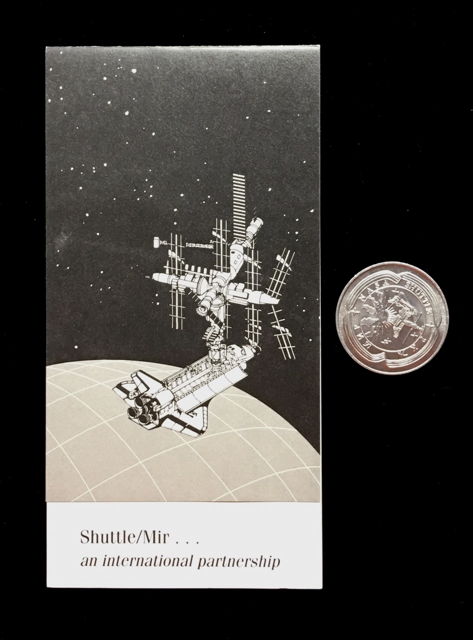 STS ATLANTIS & RUSSIAN MIR COIN WITH FLOWN METAL & ORIGINAL MFA PAPER