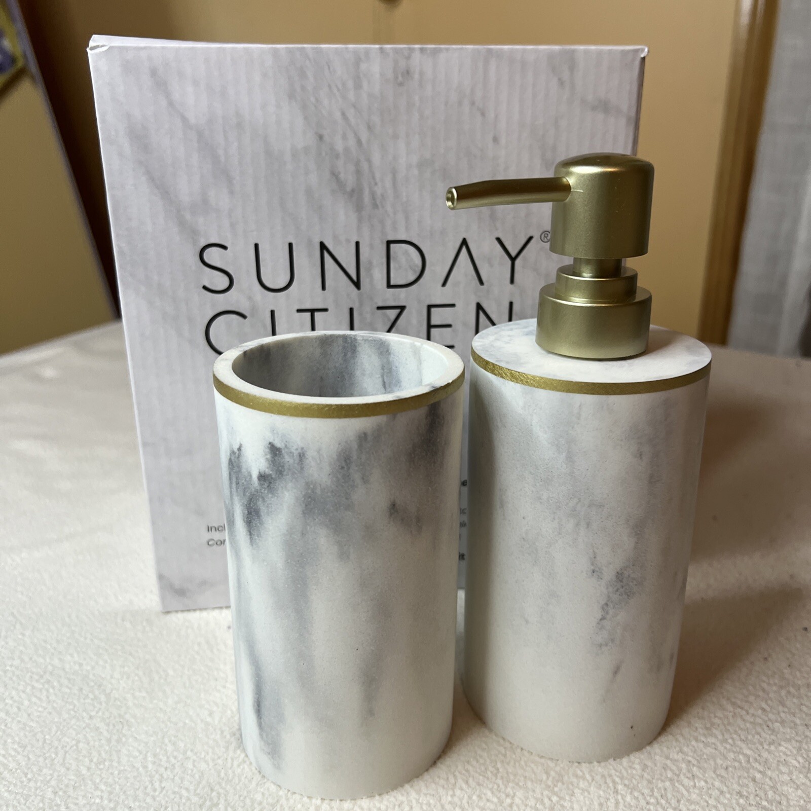 Sunday Citizen Resin Bath Set Soap Dispenser & Toothbrush Holder Marble Design